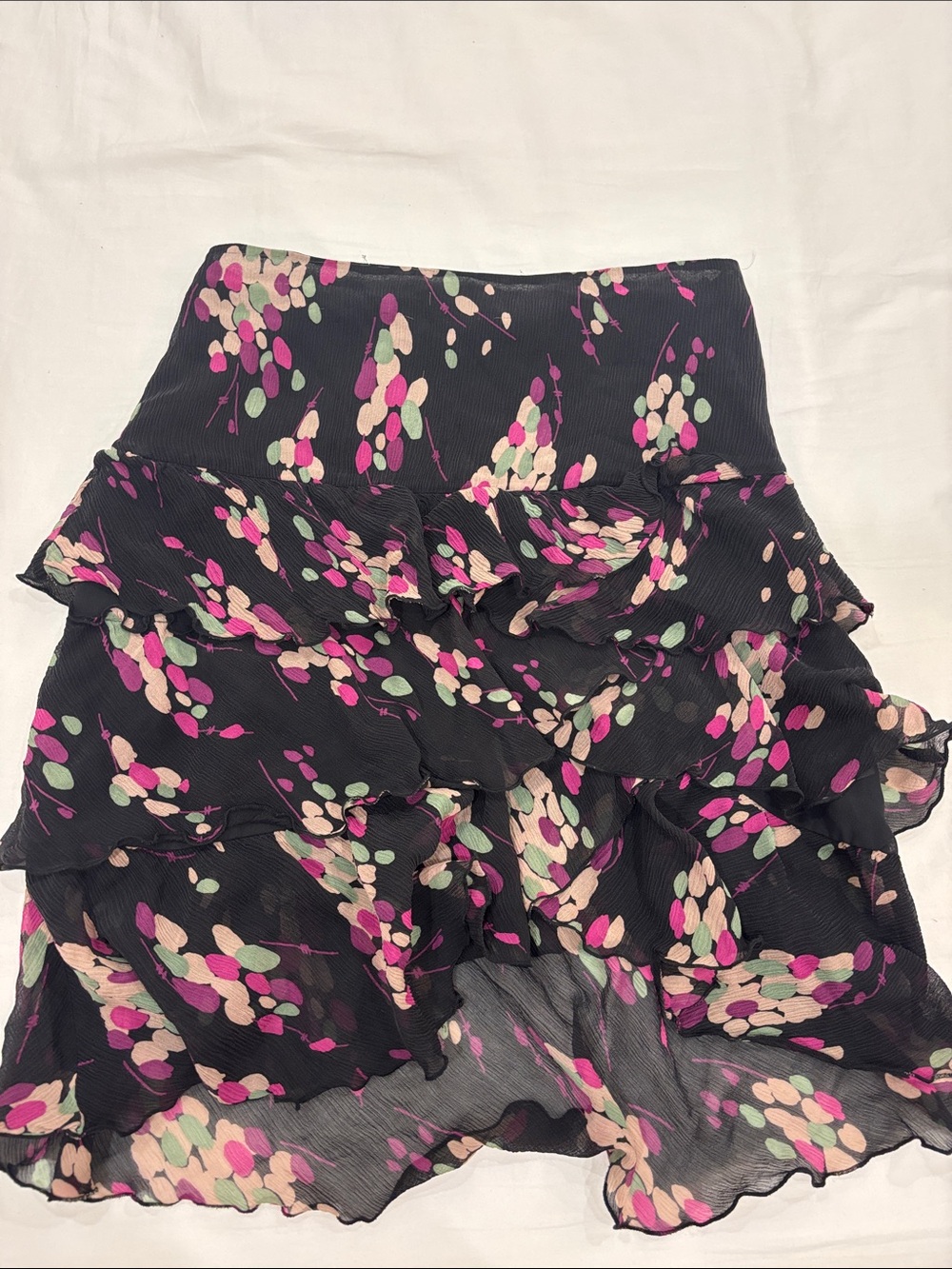 Club Monaco 100% Silk Black Ruffled High-Low Skirt